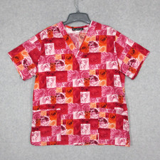 Los Angeles Rose Women's Scrub Top Red Rose Flower Short Sleeve Large