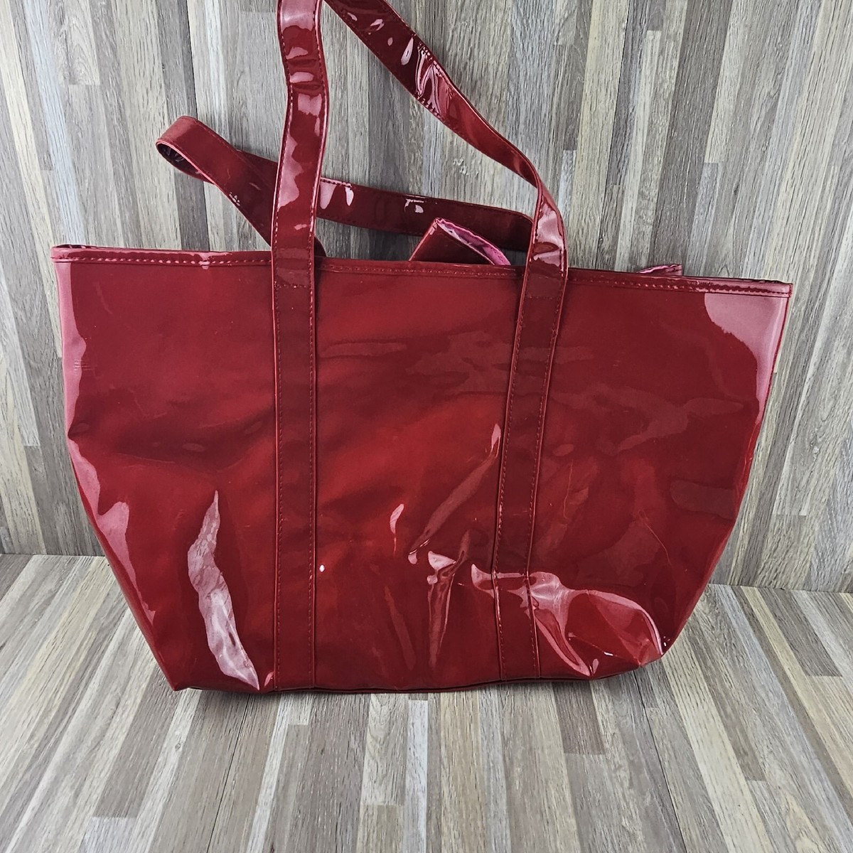 Victoria's Secret Women's Shiny Red Tote Bag With Bow And Pink