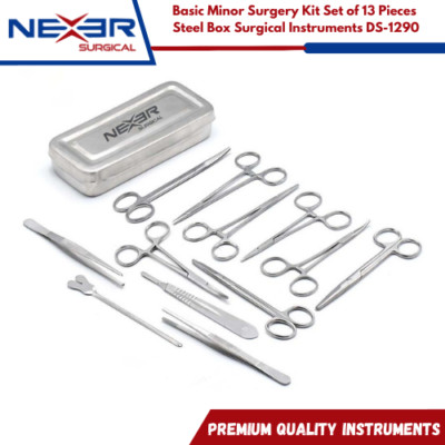 Set of 13 Pcs Basic Minor Surgery Kit Stainless Steel Box Surgical Instruments