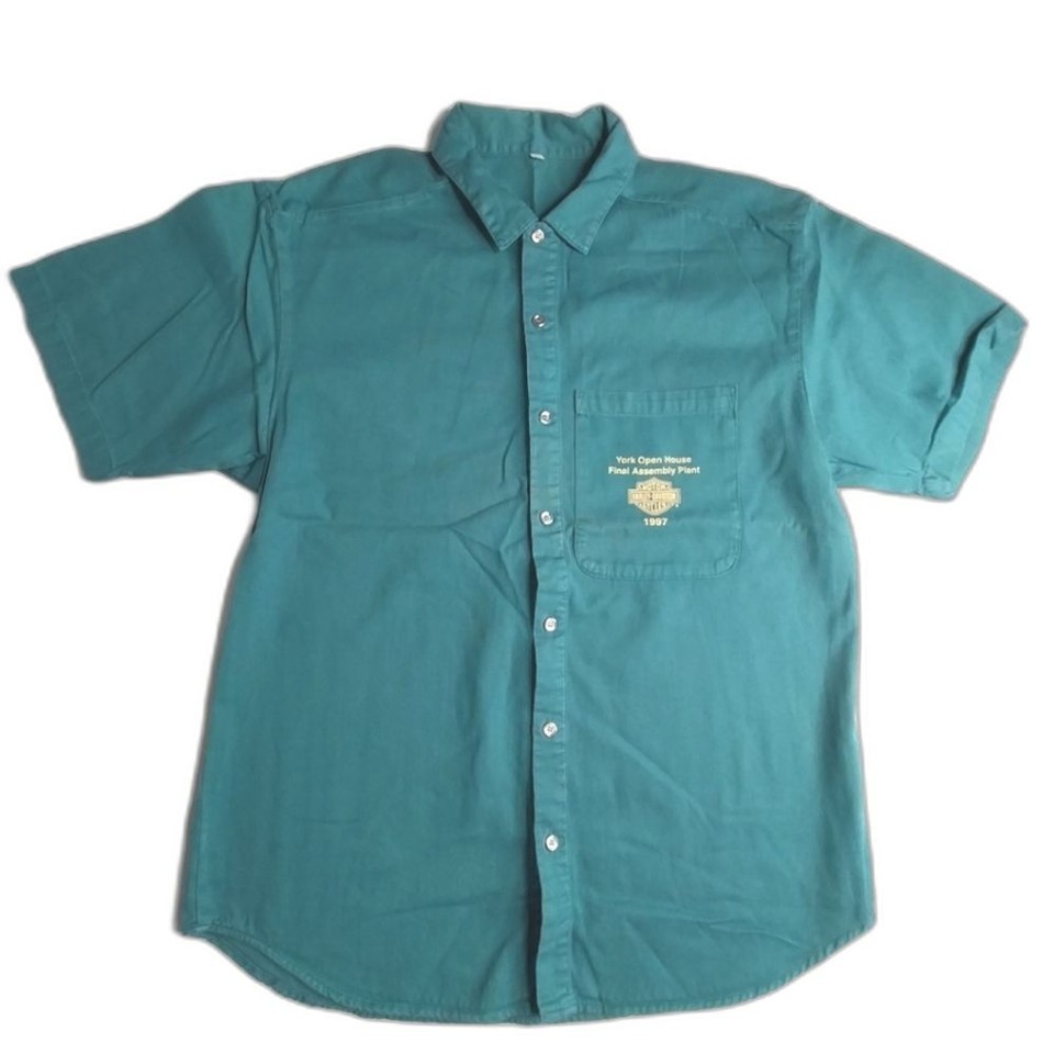 Harley Davidson Mens Large Button Down Teal Open House York PA Assembly