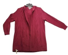 Charter Club Womens Open-Front Hooded Cable Berry Freeze XL   J190