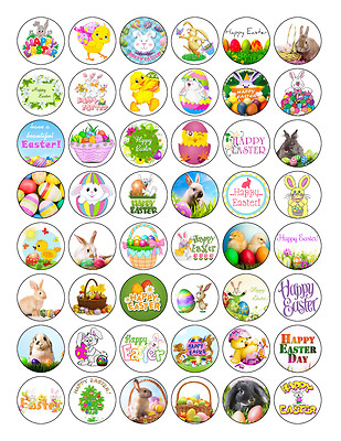 48 x PREMIUM FROHE OSTERN 3 CM ESSBAR REISPAPIER FEE CUP CAKE TOPPER HASE D4