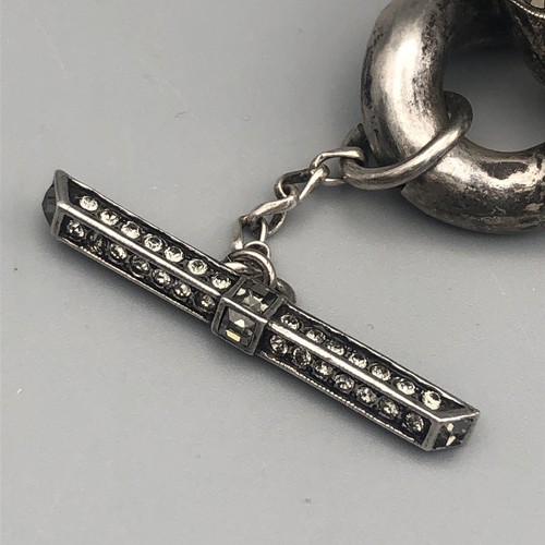Vtg Lanvin France Wide Link Bracelet Gun Metal Silver Marcasite Toggle Art Deco - Picture 12 of 13
