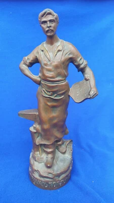 régule 19ème siècle statue ancienne de forgeron travail et fortune hauteur 28cm - Photo 1/4