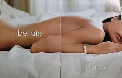 1999 Concord Tourneau Wristwatch woman lady in bed be late vintage ad