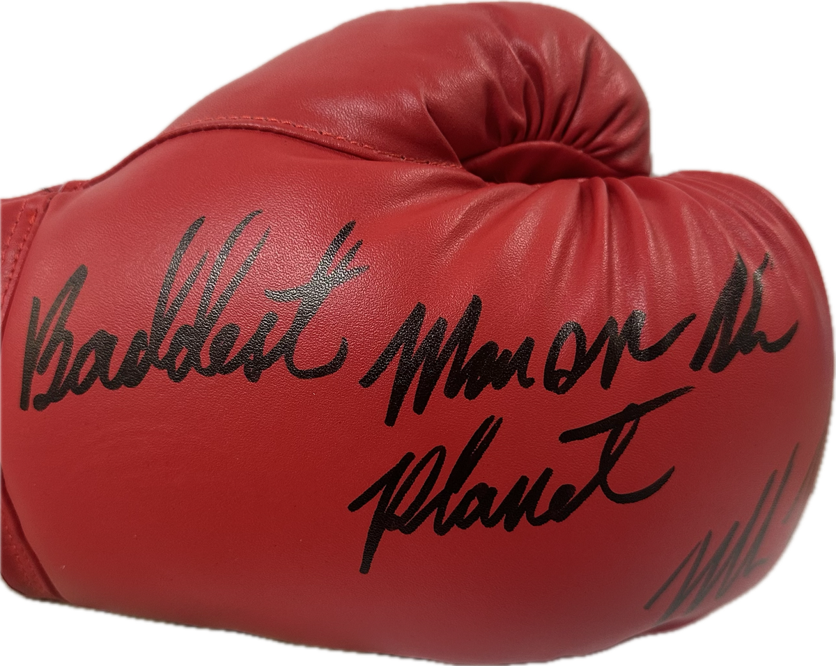 Mike Tyson Baddest Man on The Planet Signed Red Leather Boxing