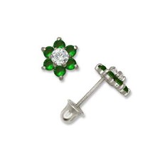 14k White Gold CZ Flower Birthstone Stud Screw Back Earrings