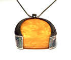 Estate Vintage Sterling Silver Butterscotch Baltic Amber MCM Pendant Necklace — photo 3
