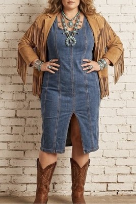 Sofia Vergara Denim MidiDress Y2K Bombshell BodyconWestern Glam Large