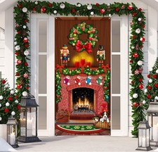 Merry Christmas Door Cover Christmas Fireplace Door Cover Backdrops Xmas Tree Pr