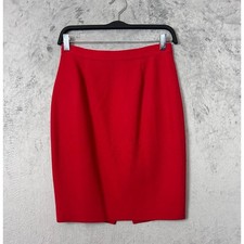 Vintage Red Wool Pencil Midi Skirt Back Slit Office Career Classic Work Small
