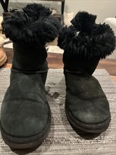 UGG Bailey Bow II Boots Women's 7 Black Suede Sheepskin Lined Mid-Calf 1016225