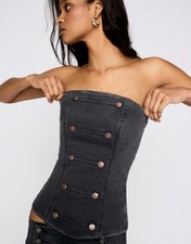 Bershka Black Strapless Overbust Corset Top Size L