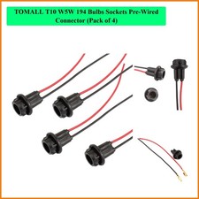 T10 W5W 194 Bulbs Sockets Pre-Wired Connector Pack of 4