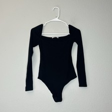 Reformation Gaia Bodysuit Black Ribbed Long Sleeve Women s Size S