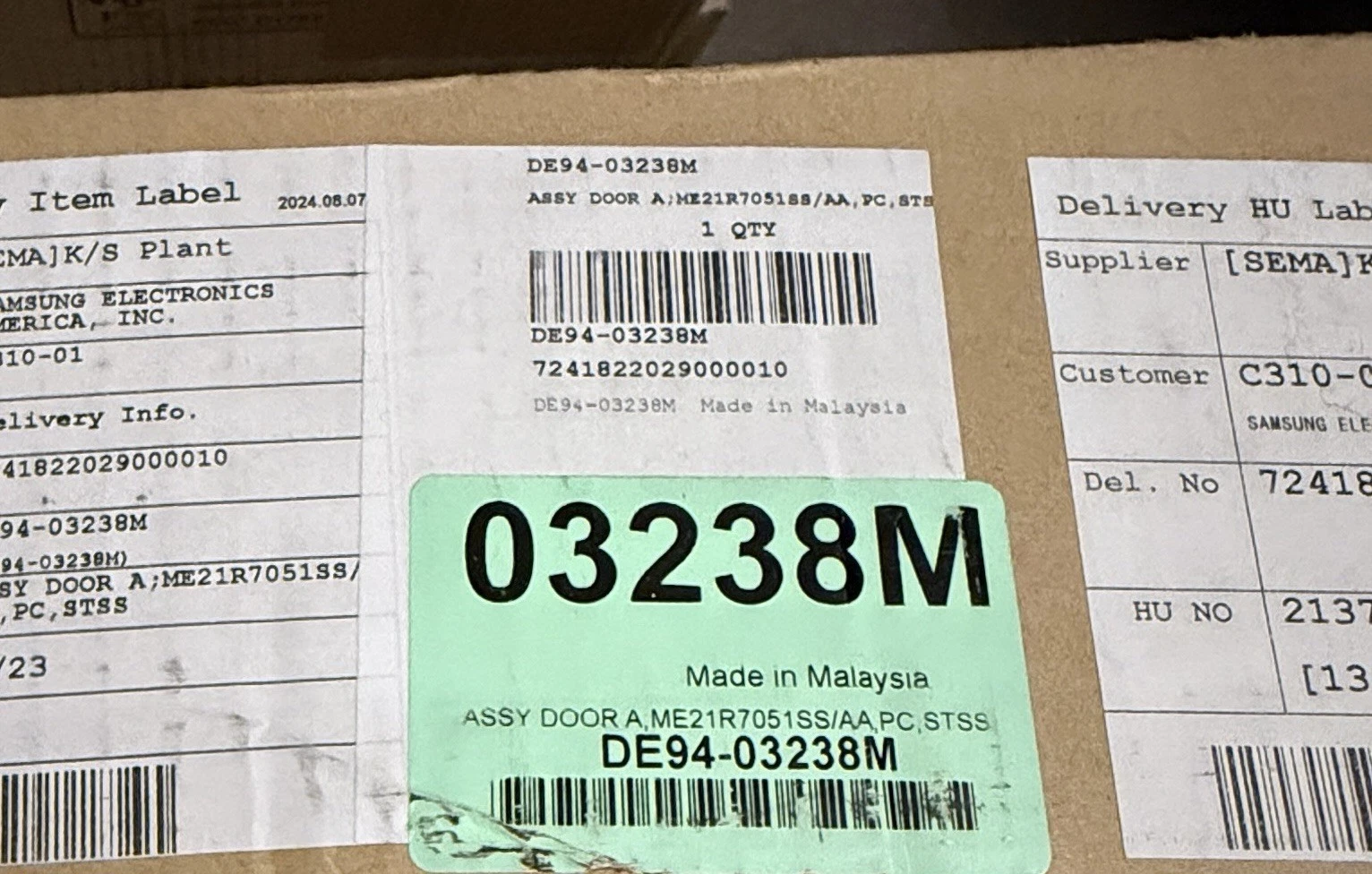 Samsung Door Assembly DE94-03238M ME21R7051SS Microwave Part
Opens in a new window or tab
