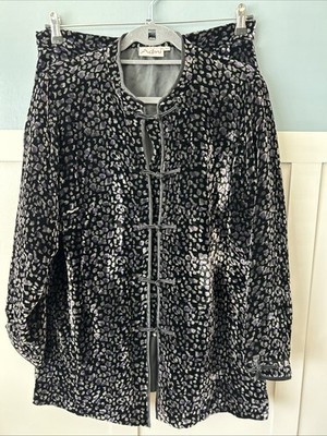 Adini Women's Skirt Suit UK 18 Black Spot Pattern Velour Feel Silk Blend Smart