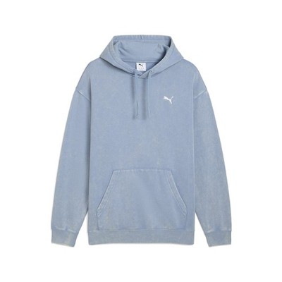 PUMA Elevated Essentials Acid Wash Fleece Pullover Hoodie Mens Blue Casual Athle