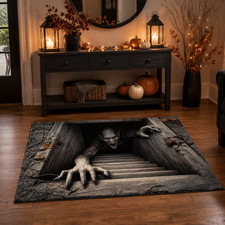 3D Monster Stairway Halloween Rug, Horror Optical Illusion Spooky Door Floor Mat