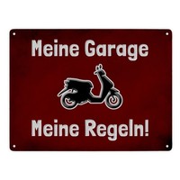 Meine Garage Meine Regeln! Metallschild XXL In 28X38 Cm Mit Motorroller Und