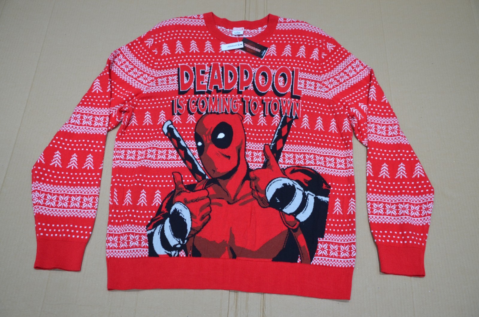 Marvel Deadpool Red Fairisle Christmas Jumper BNWT XL X-Large 45-47"" 114-119cm