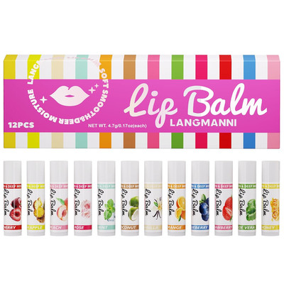 12 Flavor Natural Lip Balm Set, Moisturizing Lip Care Variety Pack with Cherry,
