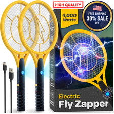 Electric Fly Swatter Set of 2 Handheld Bug Zapper Racket for Indoor/Outdoor US