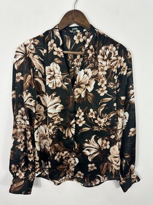 Express Portofino Floral Blouse Black Brown Sheer Career Chic Boho Size Small