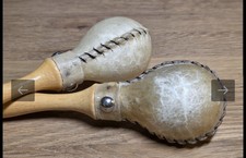 Vintage Handmade Rawhide Maracas   Pair Excellent Condition Beautiful