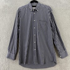 Luciano Barbera Shirt Mens Medium Blue Plaid Button Down Made In Italy