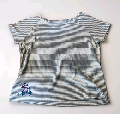 Women's Striped Blouse T-shirt Size Large Disney Mini Moped Summer Embroidered