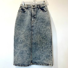 Vtg 80 s No Excuses acid wash midi denim skirt small back slit