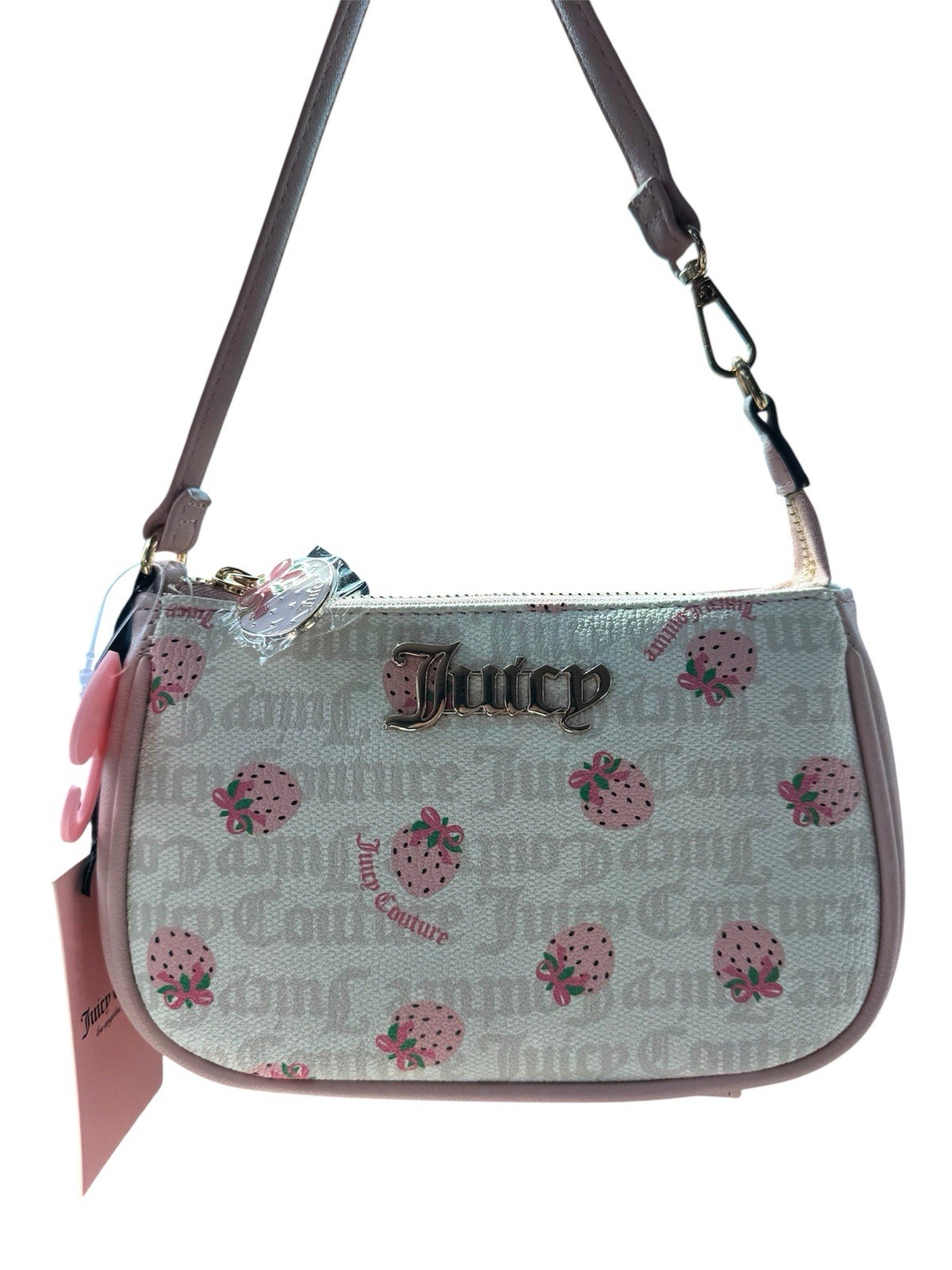 Juicy Couture Berry Sweet Strawberry Wristlet/Shoulder Bag Angel Crystal Pink