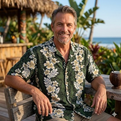 The Original Cascade Men's Hawiian Shirt Green Gold Size XL