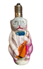 Vintage Christmas Light Bulb Figural Milk Glass Painted, Cat Playing Instrument