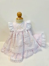 Will'beth Newborn Infant Baby Girl Heirloom Pink Dress Bonnet Lace Pearls NWT 3m