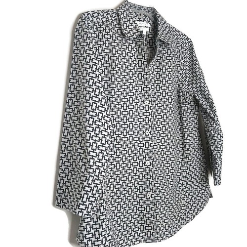 Foxcroft Damen Bluse Größe Large Knopfleiste 3/4 Arm V-Ausschnitt schwarz weiß - Bild 6 von 11
