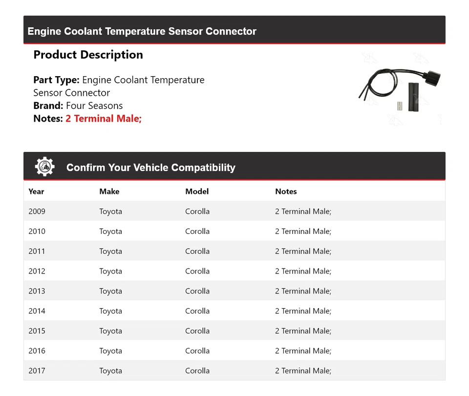 Разъем датчика температуры охлаждающей жидкости двигателя для Toyota Corolla 2009-17 годов выпуска 4 сезона - Изображение 2 из 4