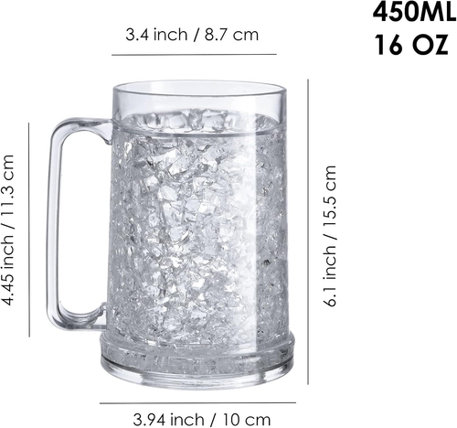 Double Wall Freezer Mug Frosty Mug Insulated Ice Cup with Gel 16Oz/450Ml (Set of - Picture 5 of 12