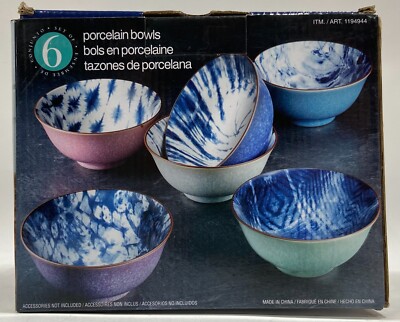 RARE Set Of CIB Blue Patterned Porcelain Bowls 1194944 Costco