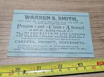 Vintage Warren S. Smith Attorney Glens Falls NY Advertising Early Business Card 