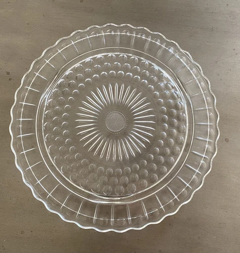 Vintage Clear Federal Glass 3 Footed Cake Serving Plate Hobnail Bubble Daisy