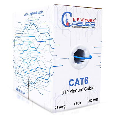 Cat6 Plenum 1000ft Cable Rated CMP 550Mhz 23AWG UTP Ethernet LAN Wire Blue