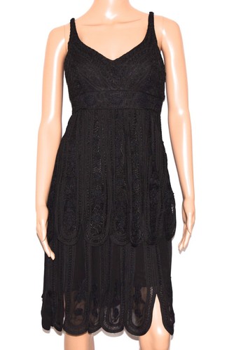 NWT Sue Wong Black Sleeveless Embroidered Lace Lined Flapper Dress Size 6 - Picture 3 of 16