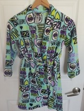 Joe Boxer Girls Robe Size 6 6x Seafoam Mint Green Purple Microfleece Cute! EUC
