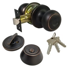 Passage Doorknob and Keyed Deadbolt Lock Set Entry SC1 ORB
