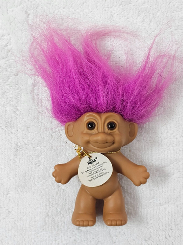 VTG Troll Doll 3" Russ Lucky Bingo Lottery Purple Hair w/Pot of Gold Tag 1990's - Picture 2 of 8