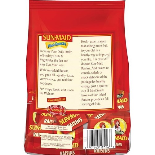 Sun-Maid California Dried Raisins Mini Snack Packs 6oz - 12 Mini Boxes (2 PACKS) - Picture 3 of 3