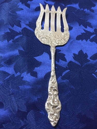 Rare Vintage Sterling Reed & Barton "Les Six Fleurs" Large Serving Fork 9 1/2" - Picture 3 of 12