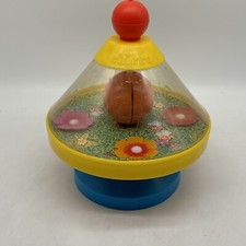 Vintage 1980s Chicco Spinning Push Top Toy w/ Chime Bell Bumblebee Flowers 